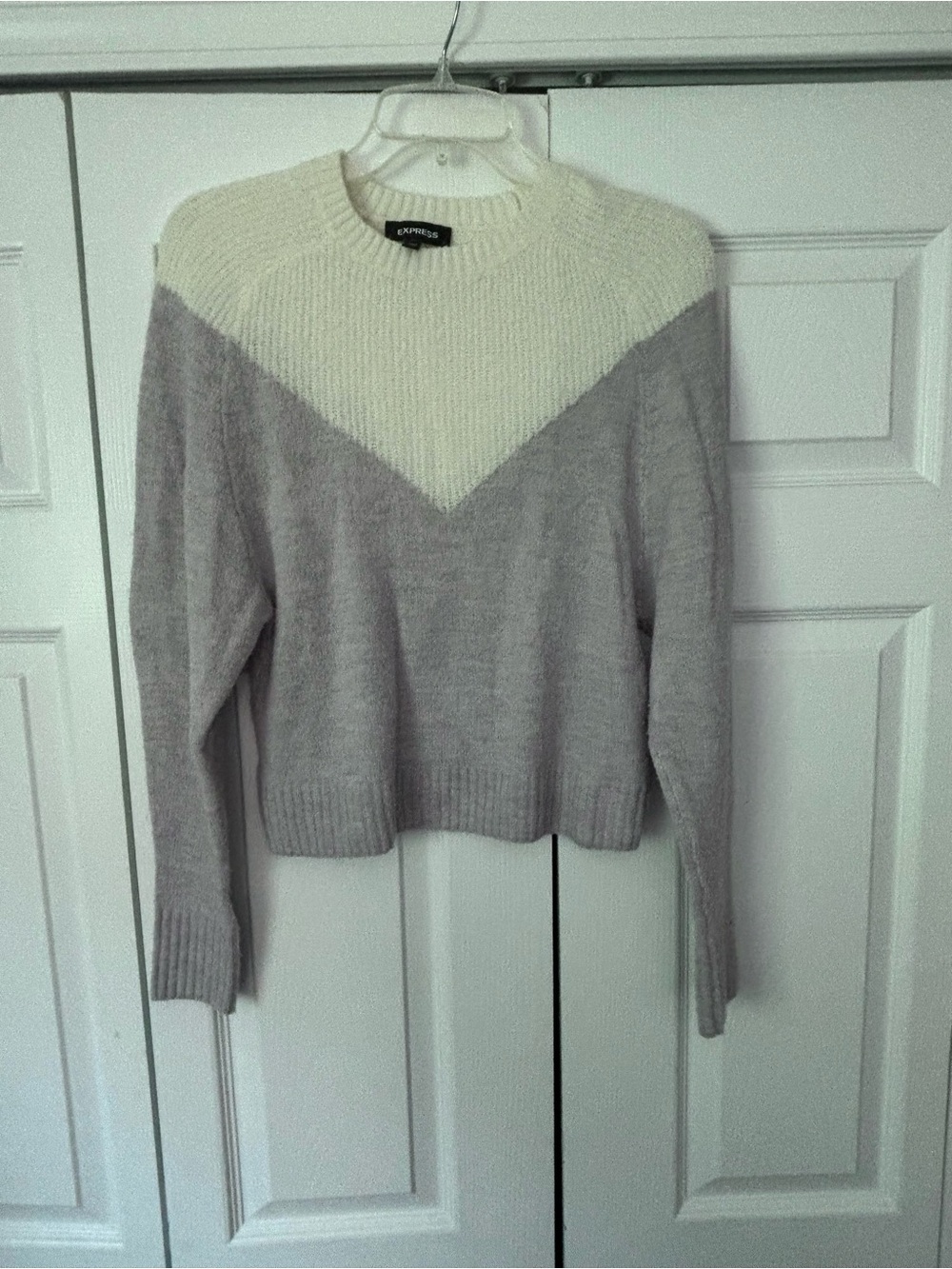 Express Two-Tone Cream and Light Purple/Gray Knit Sweater
